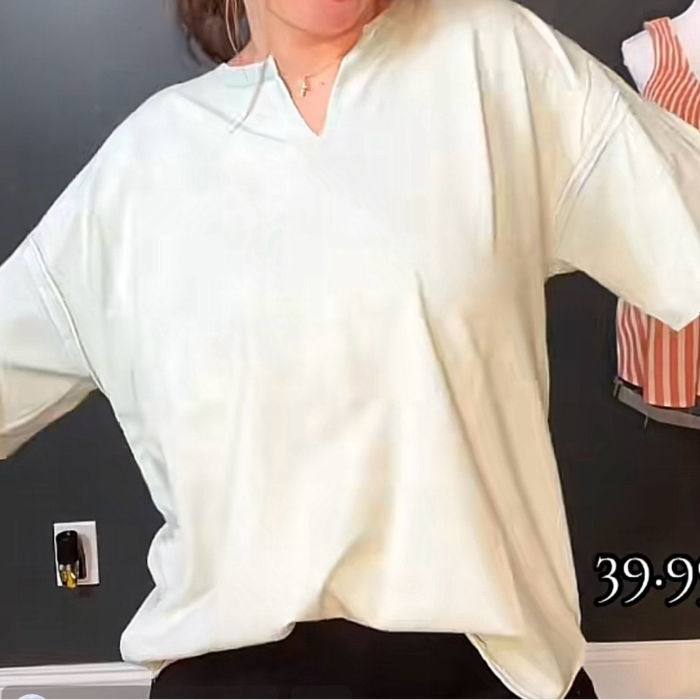 Powder Blue V-Neck Oversized Top